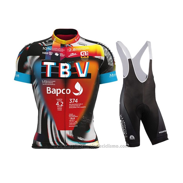 2021 Abbigliamento Ciclismo Bahrain Victorious Nero Arancione Manica Corta e Salopette